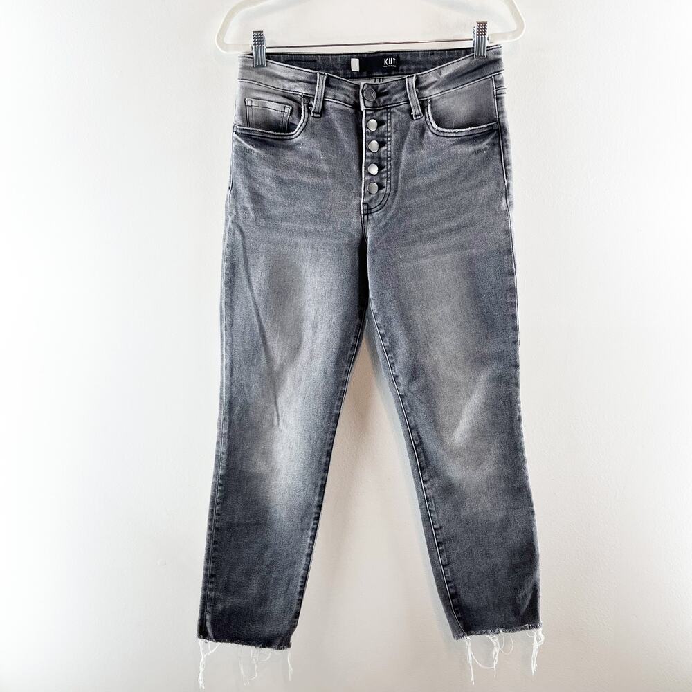 Kut From The Kloth Amy Button Fly Mid Rise Ankle Straight Leg Jeans Black 6